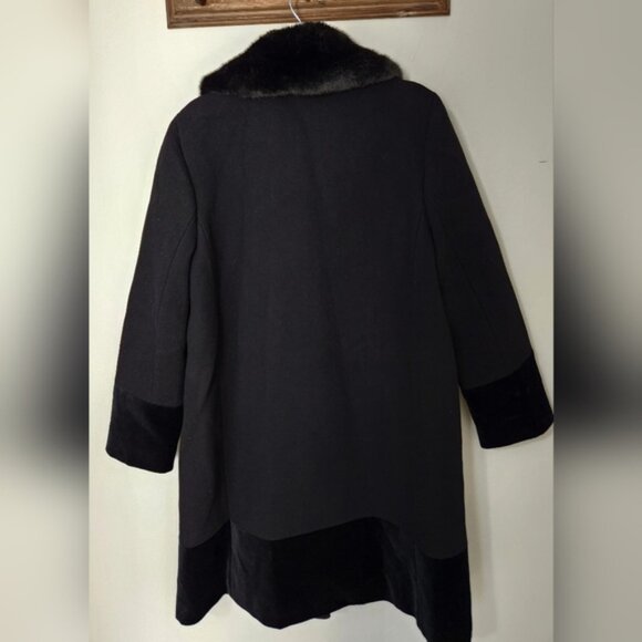 Kate Spade Faux Fur Collar Velvet Trim Black Wool Blend Coat 14 - Picture 6 of 8